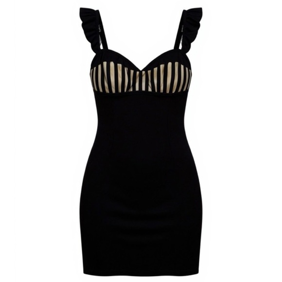 DINA BAR-EL black bandage cocktail dress with mesh details Small - Picture 1 of 5